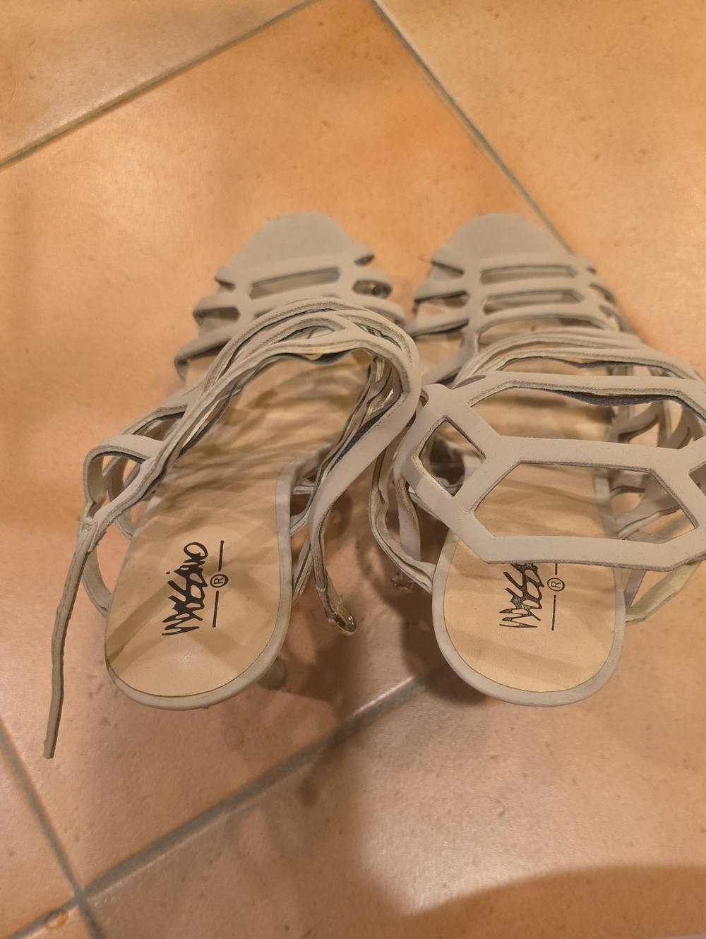 Massimo Light Gray Strappy Cage Heels